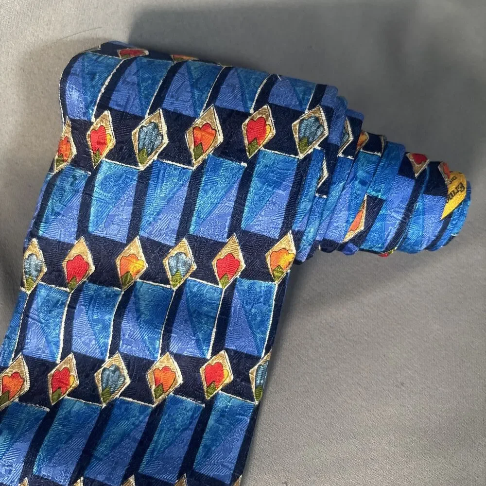 Ermenegildo Zegna Tie Exclusive‎ Design Blue Yellow Geometric